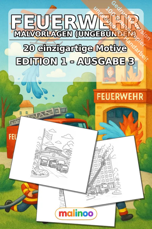 Feuerwehr Malbuch 20 Ausmalbilder gedruckt, ungebunden – Cover