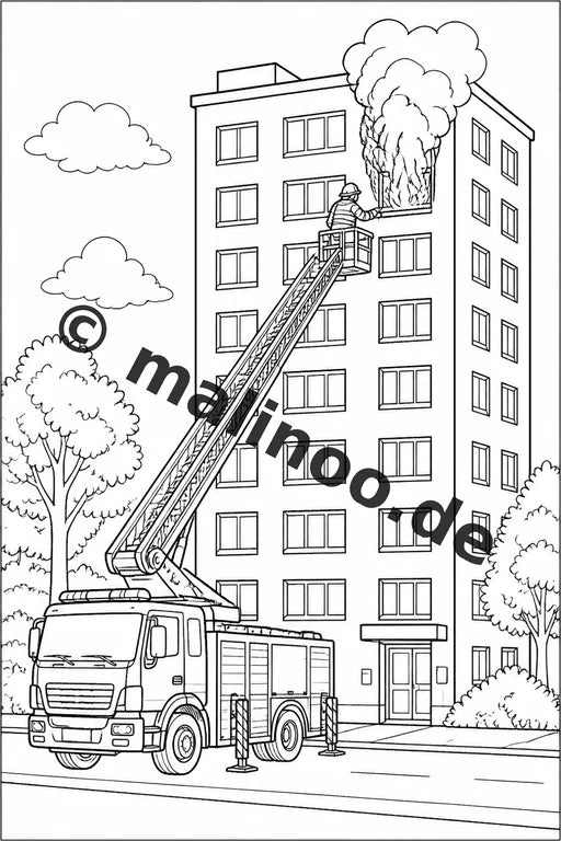 Feuerwehr Malbuch 50 Ausmalbilder PDF Download digital – Vorschaubild 2