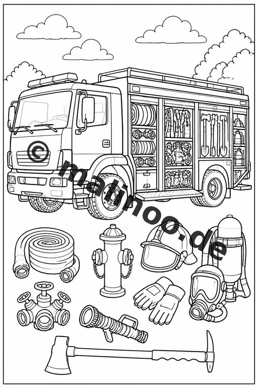 Feuerwehr Malbuch 50 Ausmalbilder gedruckt und gebunden – Vorschaubild 4