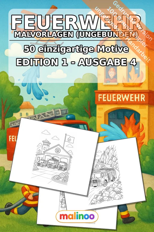 Feuerwehr Malbuch 50 Ausmalbilder gedruckt, ungebunden – Cover