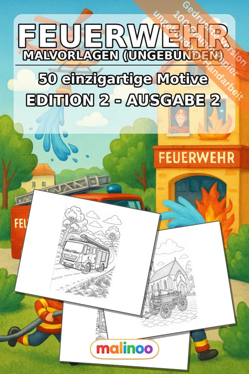 Feuerwehr Malbuch 50 Ausmalbilder gedruckt, ungebunden – Cover