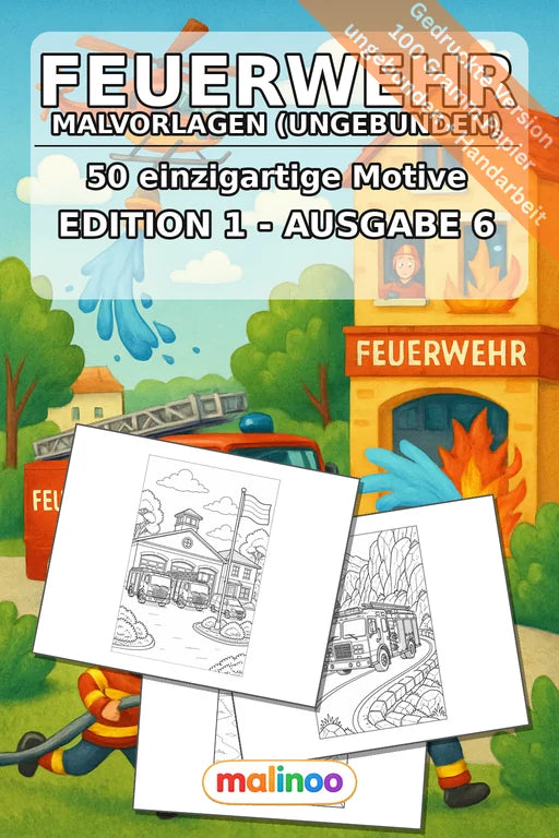 Feuerwehr Malbuch 50 Ausmalbilder gedruckt, ungebunden – Cover