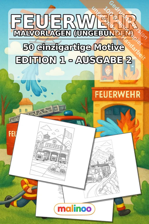Feuerwehr Malbuch 50 Ausmalbilder gedruckt, ungebunden – Cover
