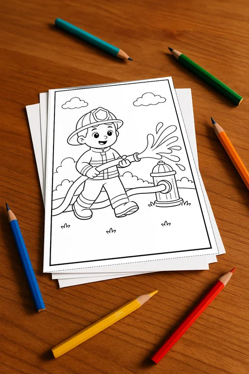 Feuerwehr Comis-Style Malbuch 100 Ausmalbilder gedruckt+lose – Mockup-Ansicht