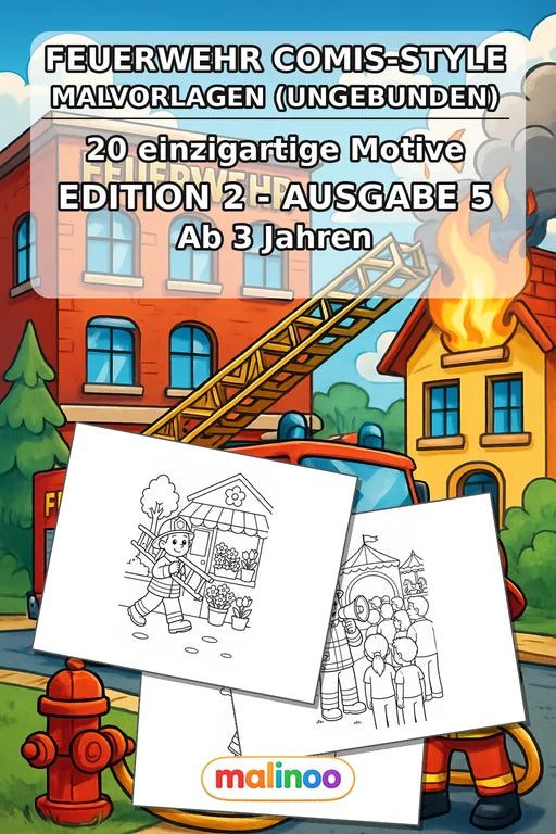 Feuerwehr Comis-Style Malbuch 20 Ausmalbilder gedruckt, ungebunden – Cover