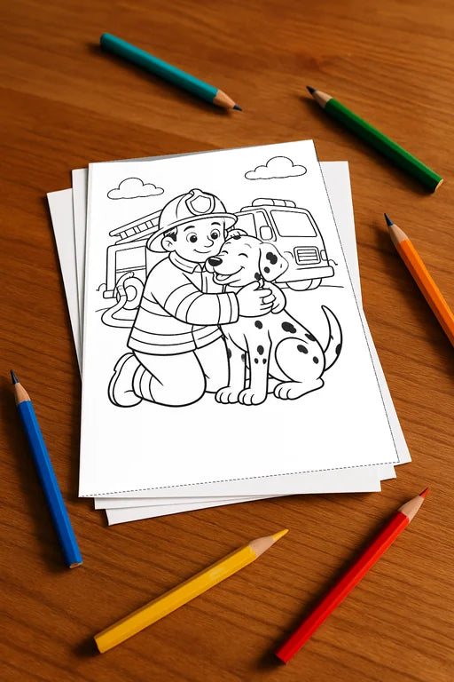 Feuerwehr Comis-Style Malbuch 20 Ausmalbilder gedruckt+lose – Mockup-Ansicht