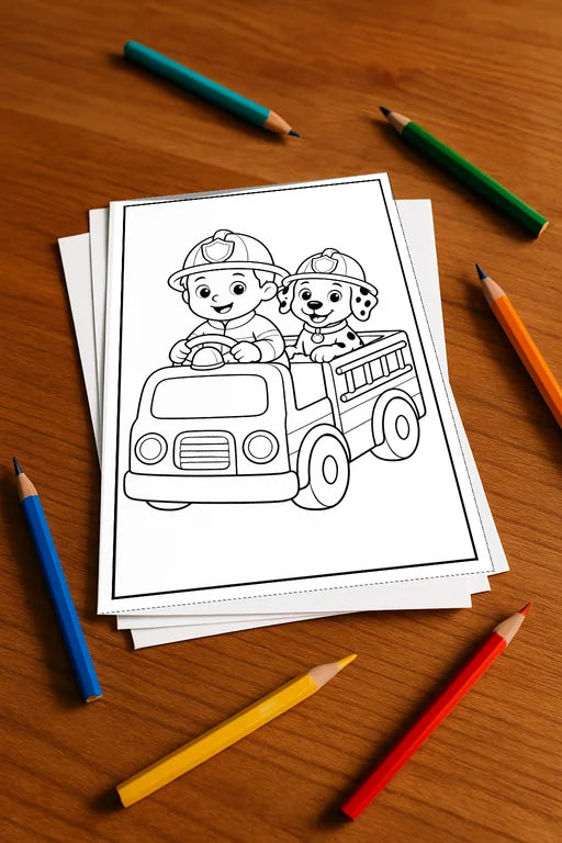 Feuerwehr Comis-Style Malbuch 20 Ausmalbilder gedruckt+lose – Mockup-Ansicht