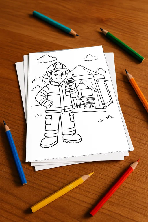 Feuerwehr Comis-Style Malbuch 20 Ausmalbilder gedruckt+lose – Mockup-Ansicht