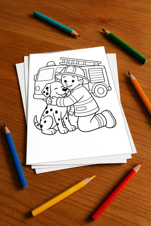 Feuerwehr Comis-Style Malbuch 20 Ausmalbilder gedruckt+lose – Mockup-Ansicht