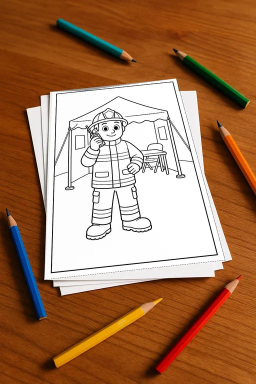 Feuerwehr Comis-Style Malbuch 20 Ausmalbilder gedruckt+lose – Mockup-Ansicht
