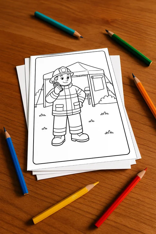 Feuerwehr Comis-Style Malbuch 20 Ausmalbilder gedruckt, ungebunden – Mockup-Ansicht