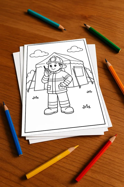 Feuerwehr Comis-Style Malbuch 20 Ausmalbilder gedruckt+lose – Mockup-Ansicht