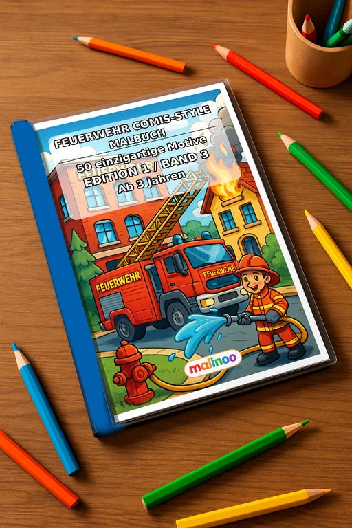 Feuerwehr Comis-Style Malbuch 50 Ausmalbilder gedruckt+gebunden – Mockup-Ansicht