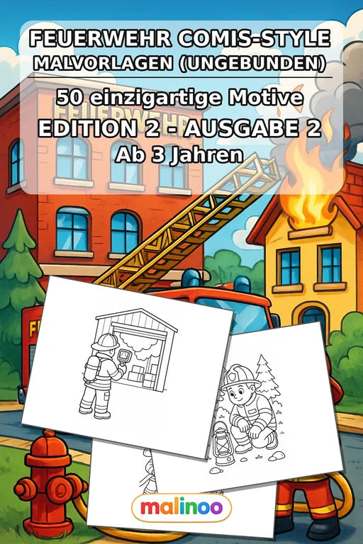 Feuerwehr Comis-Style Malbuch 50 Ausmalbilder gedruckt+lose – Cover
