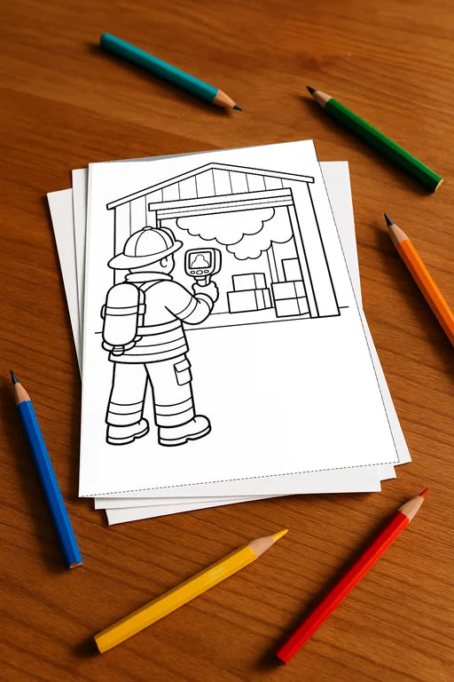 Feuerwehr Comis-Style Malbuch 50 Ausmalbilder gedruckt+lose – Mockup-Ansicht