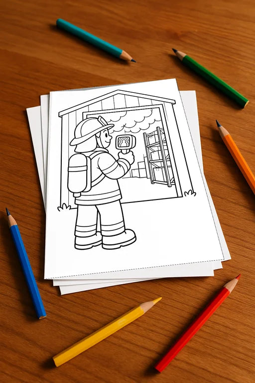 Feuerwehr Comis-Style Malbuch 50 Ausmalbilder gedruckt+lose – Mockup-Ansicht