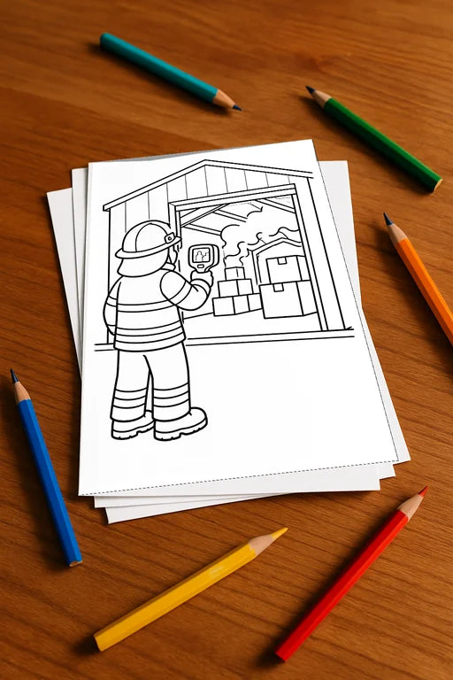 Feuerwehr Comis-Style Malbuch 50 Ausmalbilder gedruckt, ungebunden – Mockup-Ansicht