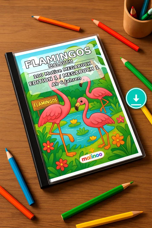 Flamingos Malbuch 100 Ausmalbilder PDF Download – Mockup-Ansicht