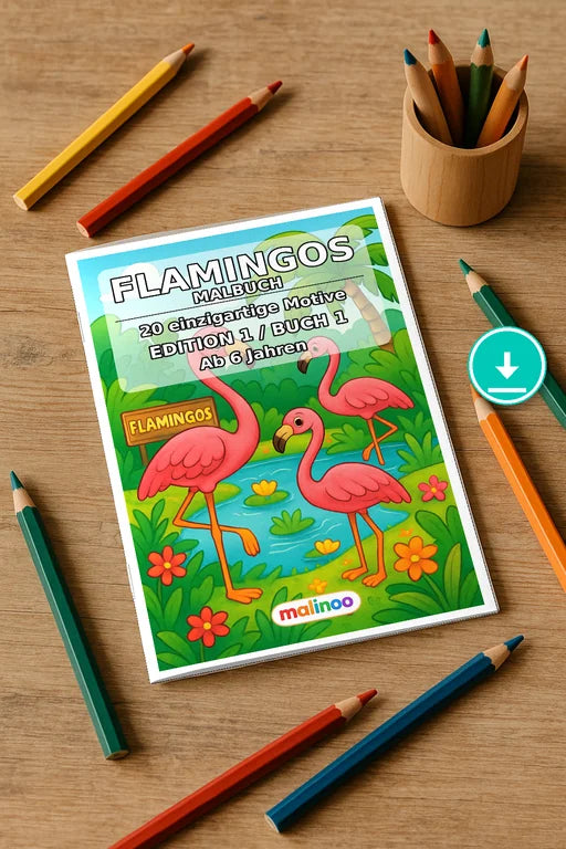 Flamingos Malbuch 20 Ausmalbilder PDF Download – Mockup-Ansicht