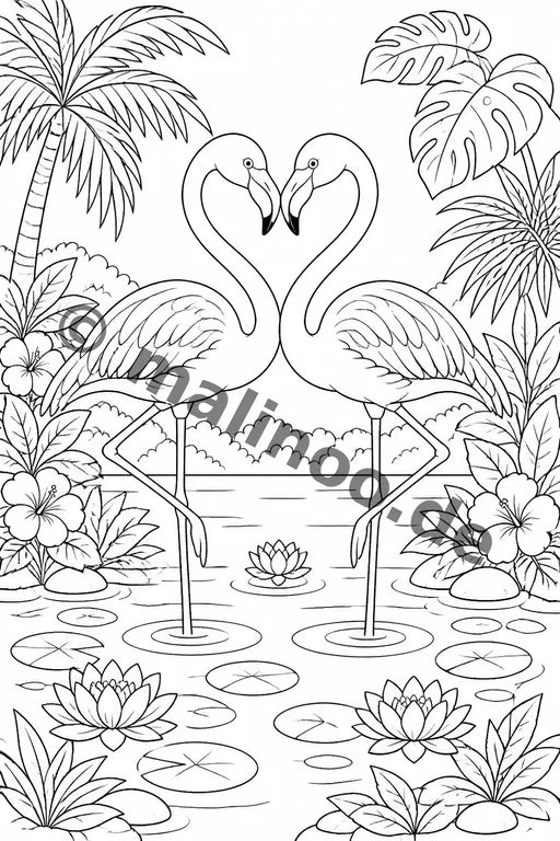 Flamingos Malbuch 20 Ausmalbilder PDF Download – Vorschaubild 1
