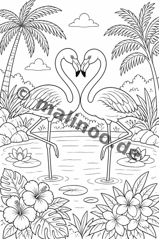 Flamingos Malbuch 20 Ausmalbilder PDF Download – Vorschaubild 1