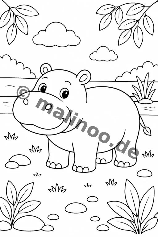 Flusspferde Malbuch 100 Ausmalbilder PDF Download – Vorschaubild 1