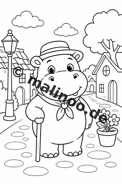 Flusspferde Malbuch 100 Ausmalbilder PDF Download digital – Vorschaubild 3