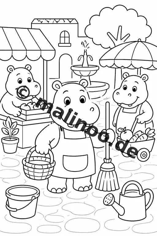 Flusspferde Malbuch 100 Ausmalbilder gedruckt und gebunden – Vorschaubild 10