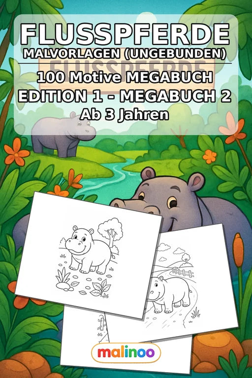 Flusspferde Malbuch 100 Ausmalbilder gedruckt+lose – Cover