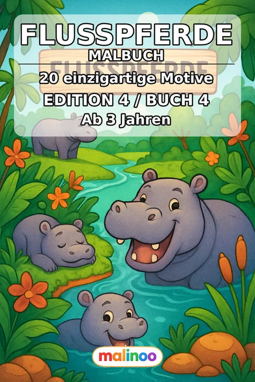 Flusspferde Malbuch 20 Ausmalbilder PDF Download – Cover