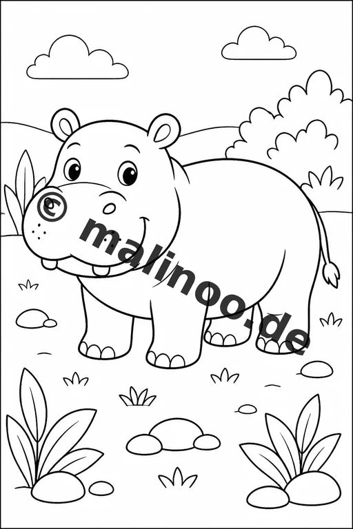 Flusspferde Malbuch 20 Ausmalbilder PDF Download digital – Vorschaubild 1