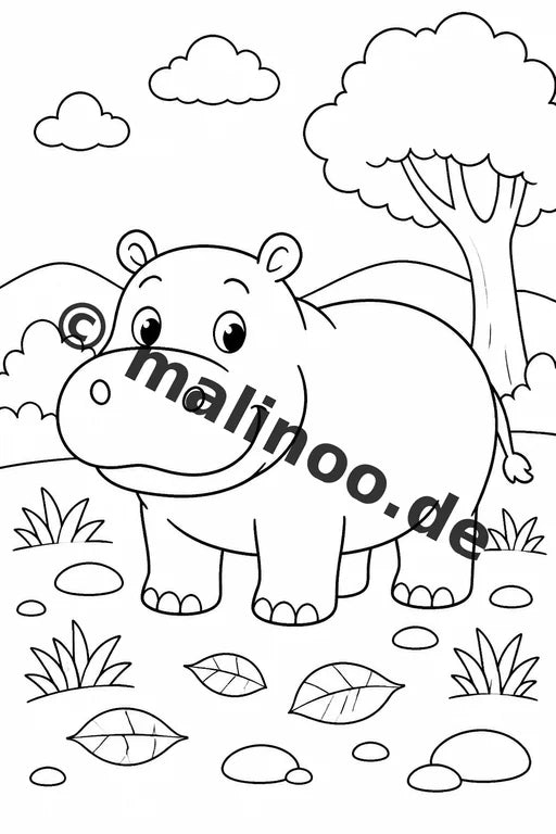 Flusspferde Malbuch 20 Ausmalbilder PDF Download digital – Vorschaubild 1