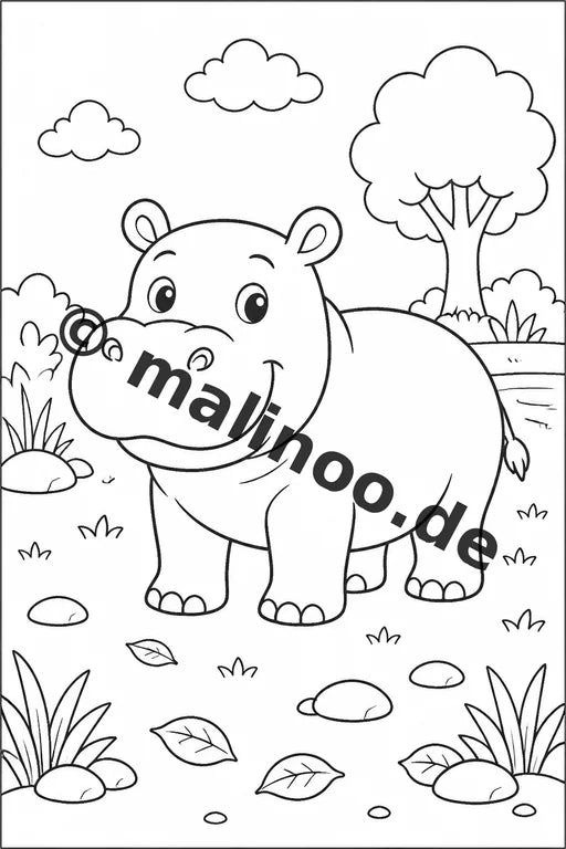 Flusspferde Malbuch 20 Ausmalbilder PDF Download digital – Vorschaubild 1