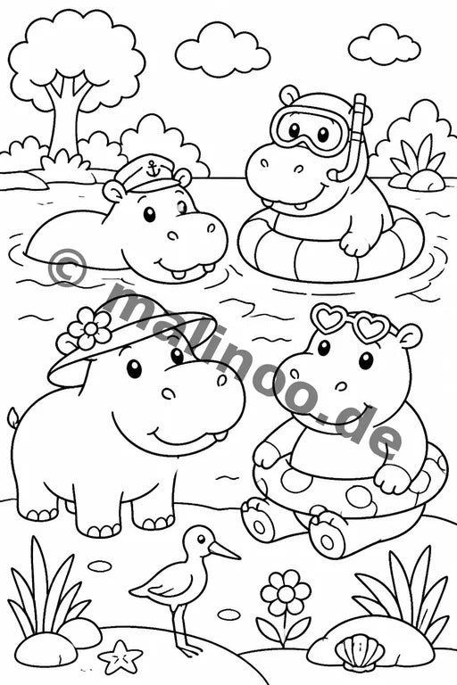 Flusspferde Malbuch 20 Ausmalbilder PDF Download – Vorschaubild 2