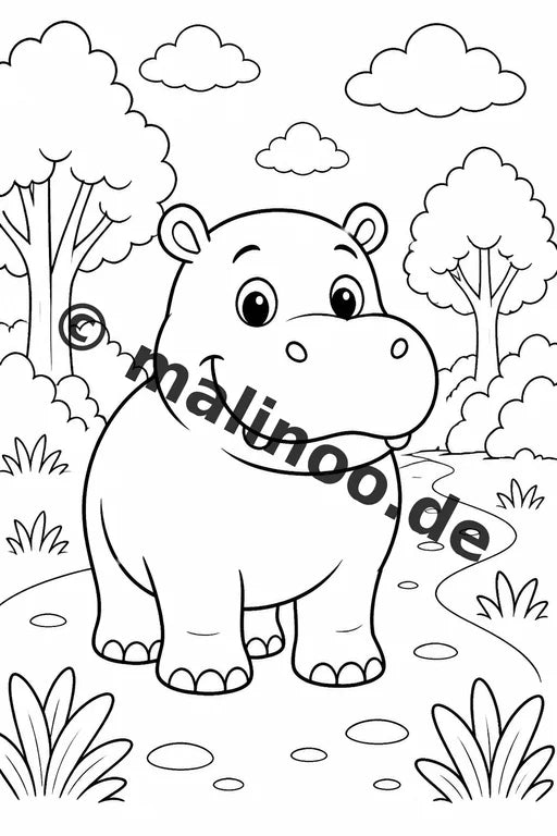 Flusspferde Malbuch 20 Ausmalbilder PDF Download digital – Vorschaubild 2