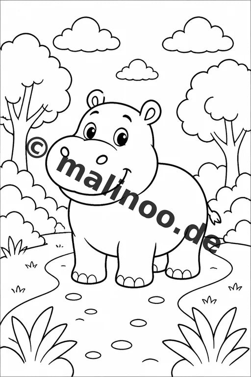 Flusspferde Malbuch 20 Ausmalbilder PDF Download digital – Vorschaubild 2