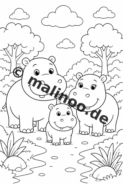 Flusspferde Malbuch 20 Ausmalbilder PDF Download digital – Vorschaubild 2
