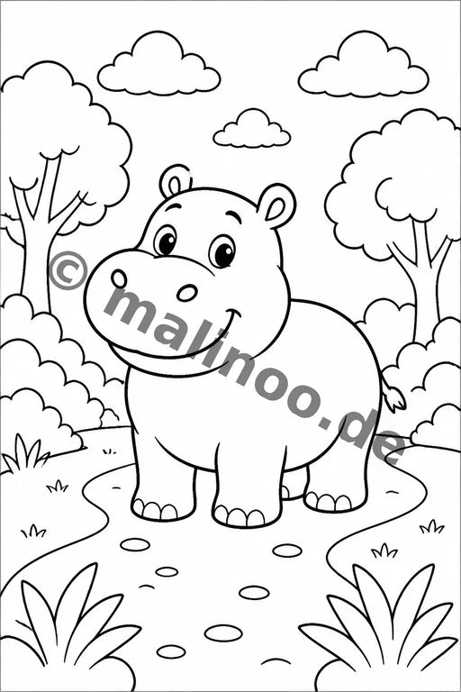 Flusspferde Malbuch 20 Ausmalbilder PDF Download – Vorschaubild 3