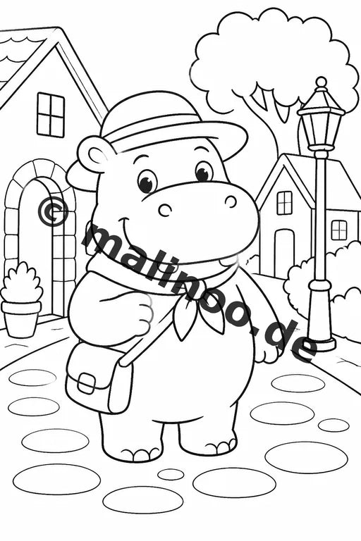 Flusspferde Malbuch 20 Ausmalbilder PDF Download digital – Vorschaubild 3