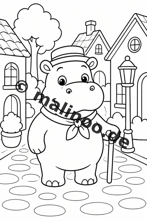 Flusspferde Malbuch 20 Ausmalbilder PDF Download digital – Vorschaubild 3