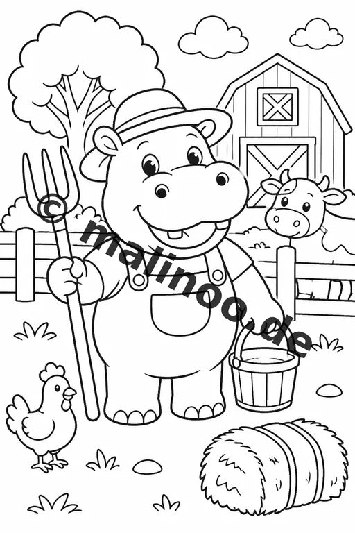Flusspferde Malbuch 20 Ausmalbilder PDF Download digital – Vorschaubild 4