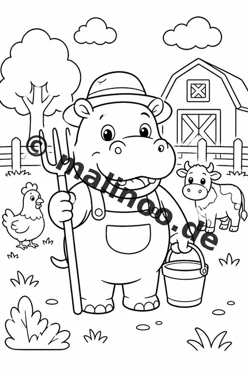 Flusspferde Malbuch 20 Ausmalbilder PDF Download digital – Vorschaubild 4