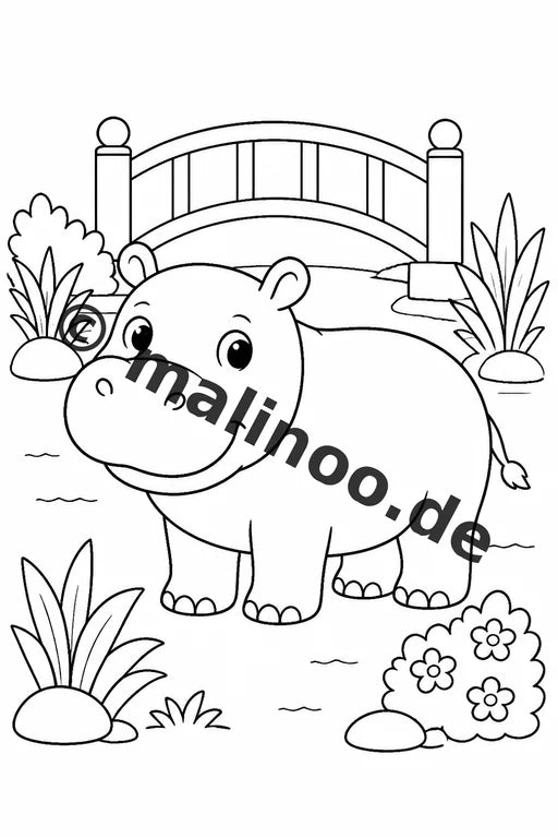 Flusspferde Malbuch 20 Ausmalbilder PDF Download digital – Vorschaubild 5
