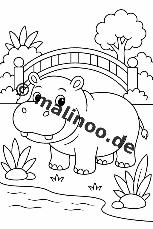 Flusspferde Malbuch 20 Ausmalbilder PDF Download digital – Vorschaubild 5