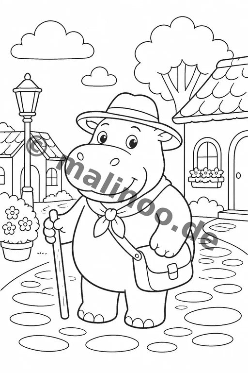 Flusspferde Malbuch 20 Ausmalbilder PDF Download – Vorschaubild 5