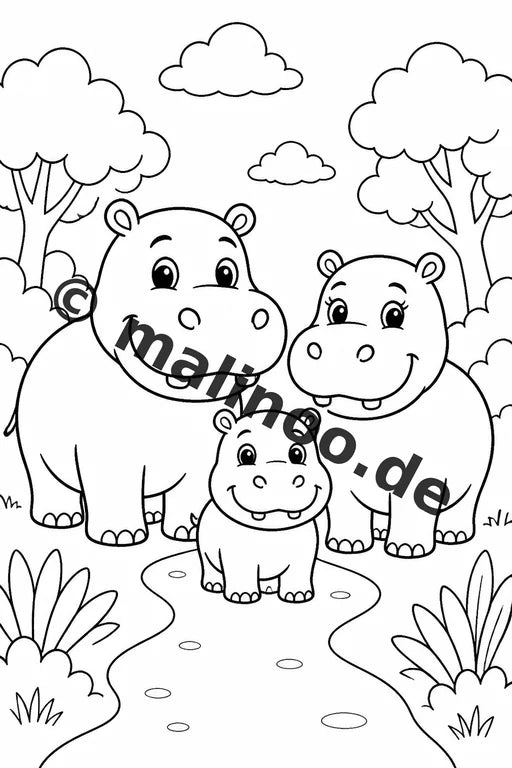 Flusspferde Malbuch 20 Ausmalbilder gedruckt und gebunden – Vorschaubild 2