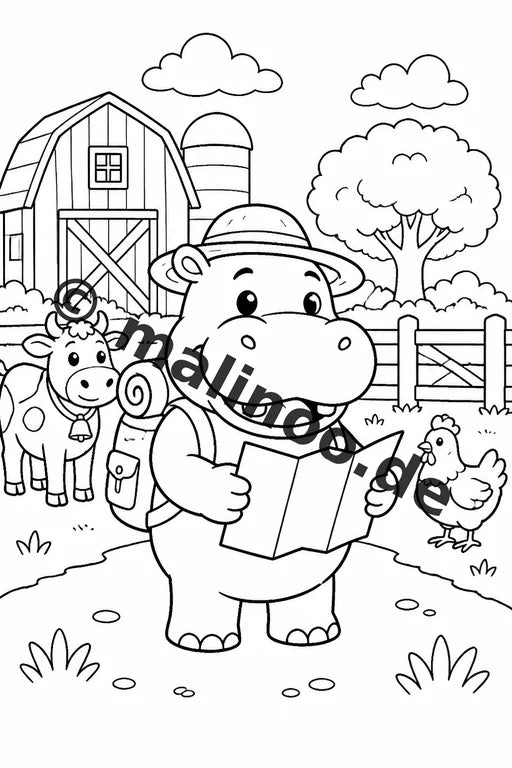 Flusspferde Malbuch 20 Ausmalbilder gedruckt und gebunden – Vorschaubild 4