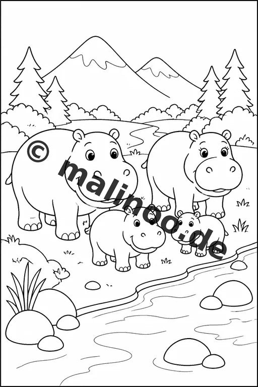 Flusspferde Malbuch 20 Ausmalbilder gedruckt und gebunden – Vorschaubild 6