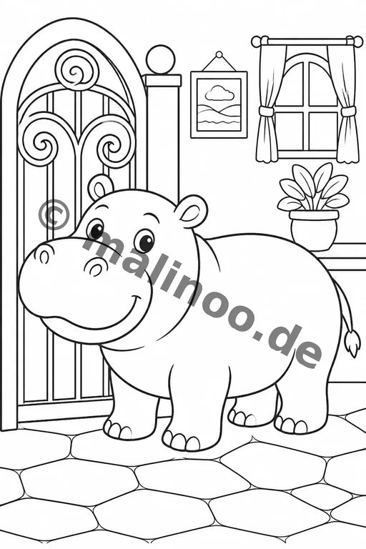 Flusspferde Malbuch 20 Ausmalbilder gedruckt+gebunden – Vorschaubild 6
