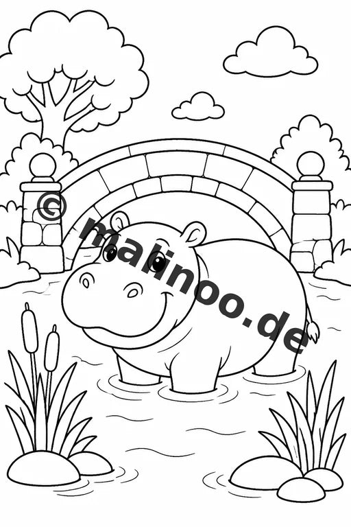 Flusspferde Malbuch 20 Ausmalbilder gedruckt und gebunden – Vorschaubild 8